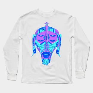 Blue African Mask No 11 Long Sleeve T-Shirt